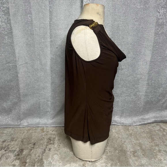 NY Collection Brown Draped Blouse with Chain Accents - Picture 3 of 8